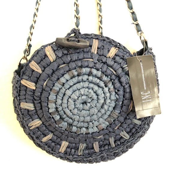 Inc Straw Circle Crossbody Blue Bag - Picture 1 of 6